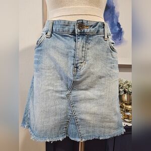 CALVIN KLEIN Y2K Light Wash Denim,frayed hem & Asymmetrical Stitching Mini Skirt